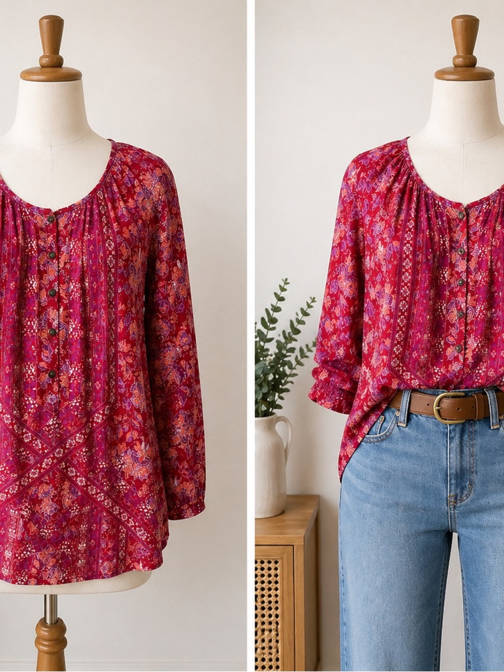 Maeve Anthropologie Red Safari Animal Print Blouse Button Front Top Size 6